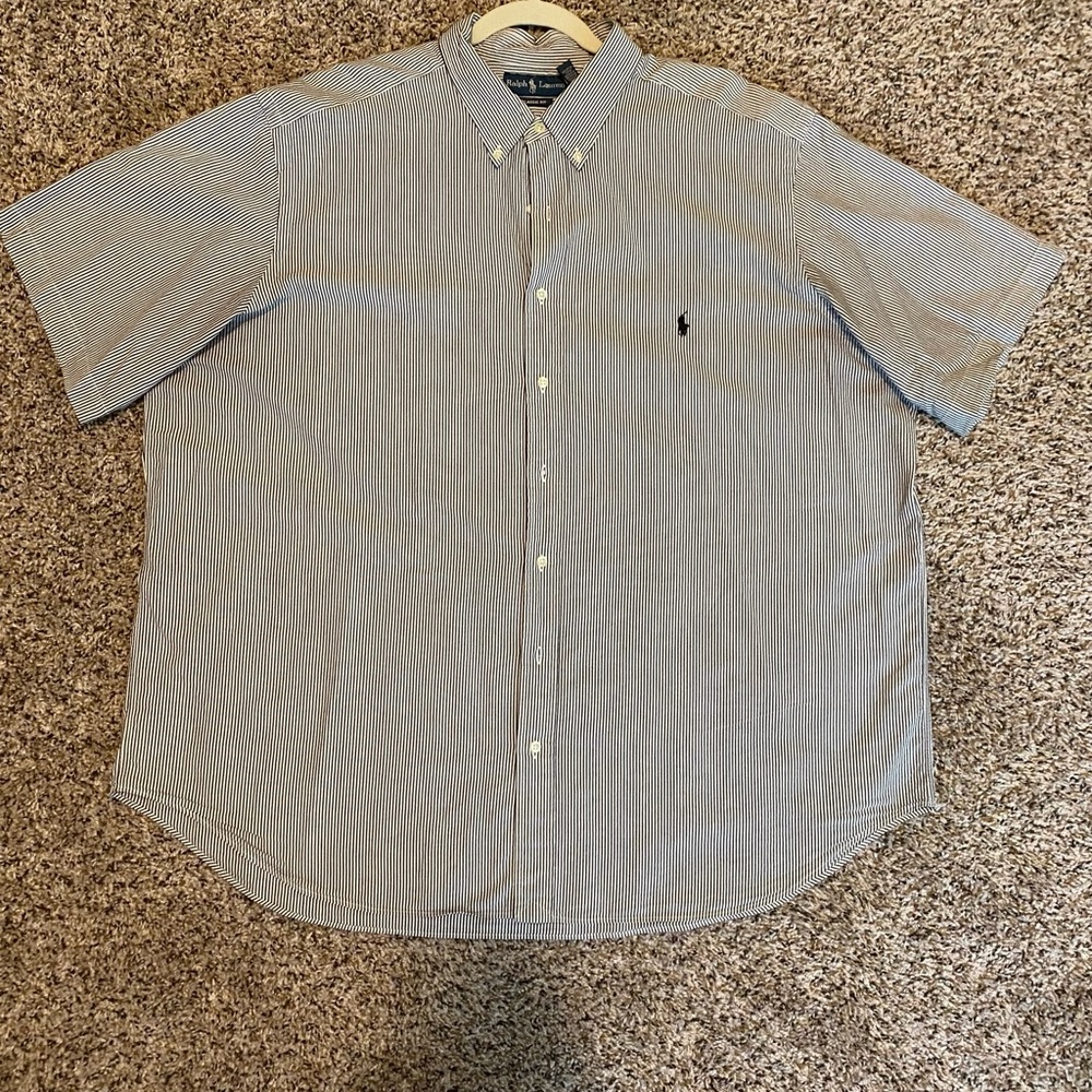 Ralph Lauren Shirt Mens 2XB Blue Striped Short Sleeve Seersucker Button Down